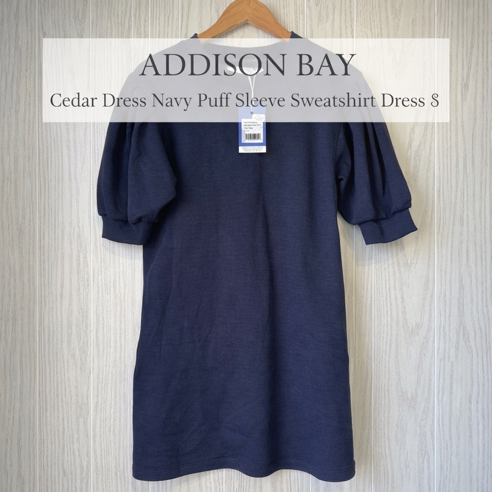 Addison Bay Cedar Dress Navy Puff Sleeve Sweatshirt Dress NWT S